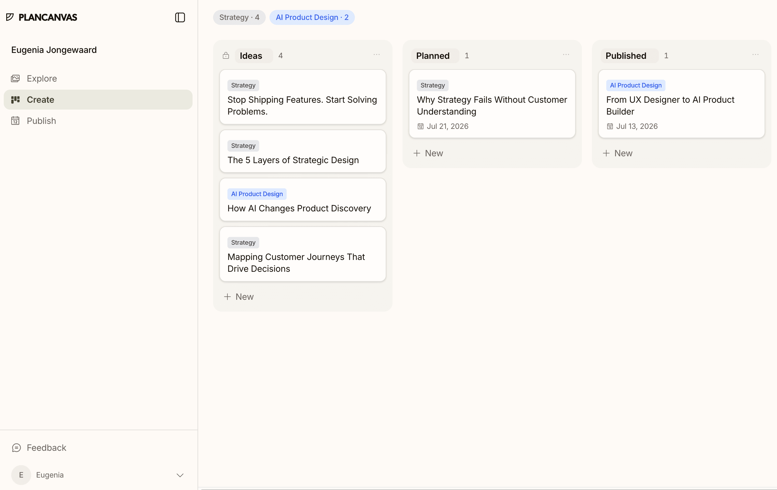Create board turning ideas into planned content