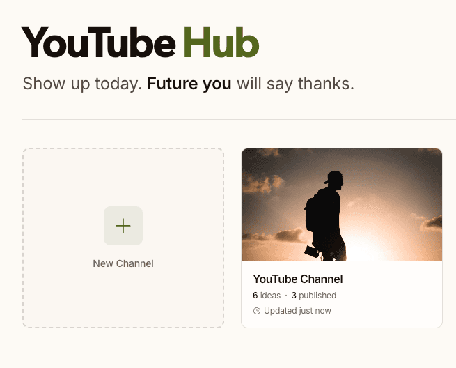 YouTube Hub dashboard with all your channel boards